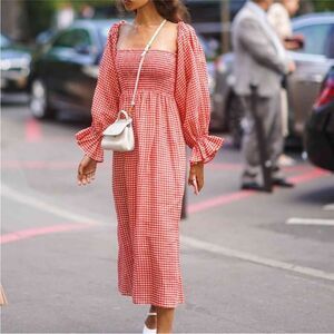 NWT SLEEPER Atlanta Puff-Sleeve Linen Dress with matching hair bow Sz Small